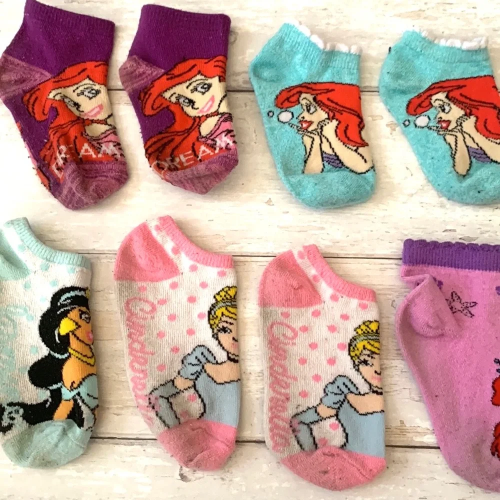 Disney Princess 2T 3T 4T Girls Toddler Kids Socks Set of 5 Bundle